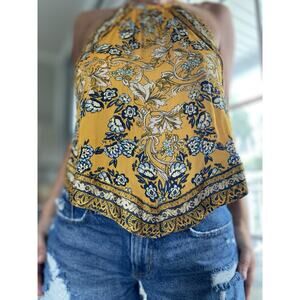 FREE PEOPLE Sofia Poppy Gold Combo Halter Tank Top M